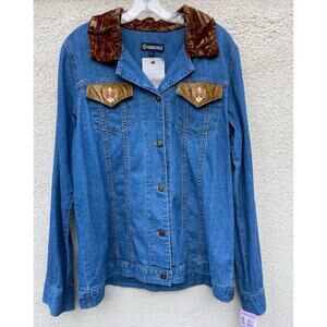 Vintage NEW Girasole Lightweight Denim L Jacket Velvet Embroidery
